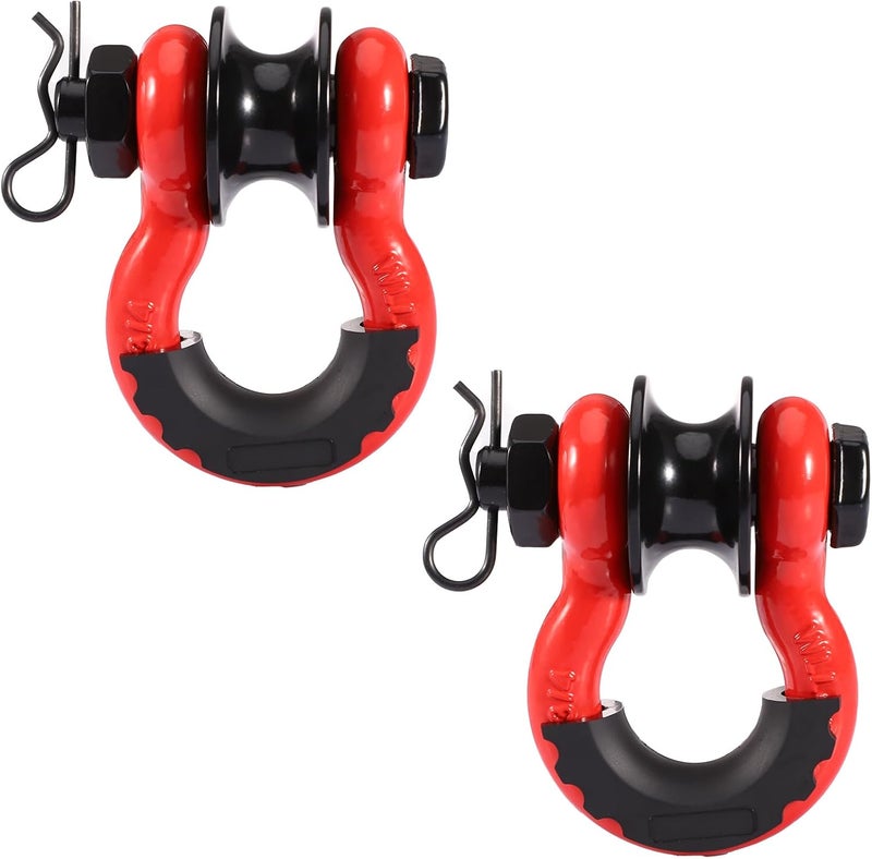 Pilida 3/4" D Ring Shackle with Upgraded Snatch Blocks,57,000 lbs(28.5 Ton) Maximum Break Strength Heavy Duty Shackles with 7/8" Screw Pin for Tow Strap Winch Off Road Vehicle Recovery,2pack Red - Image 1